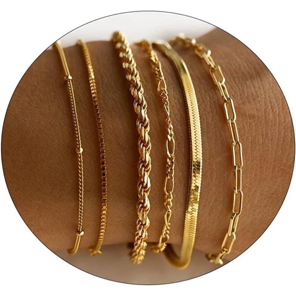 🆕 Lexody Cute Anklet Bracelet Women Gold 14K Herringbone Dainty Chain Jewelry